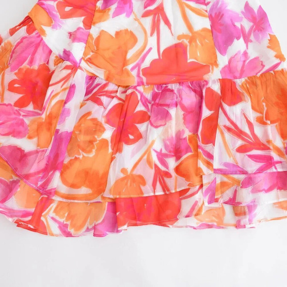 Milly Mira Paper Ruffled Floral Peony Mini Skirt In Orange Multi 8  NWT - Picture 12 of 14
